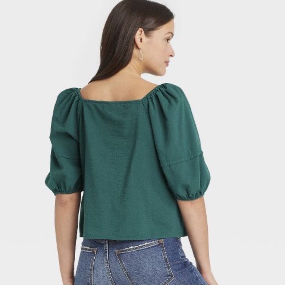 UNIVERSAL thread plus size XXL Puff Short Sleeve Button-Front Blouse Teal nwt - Picture 2 of 6